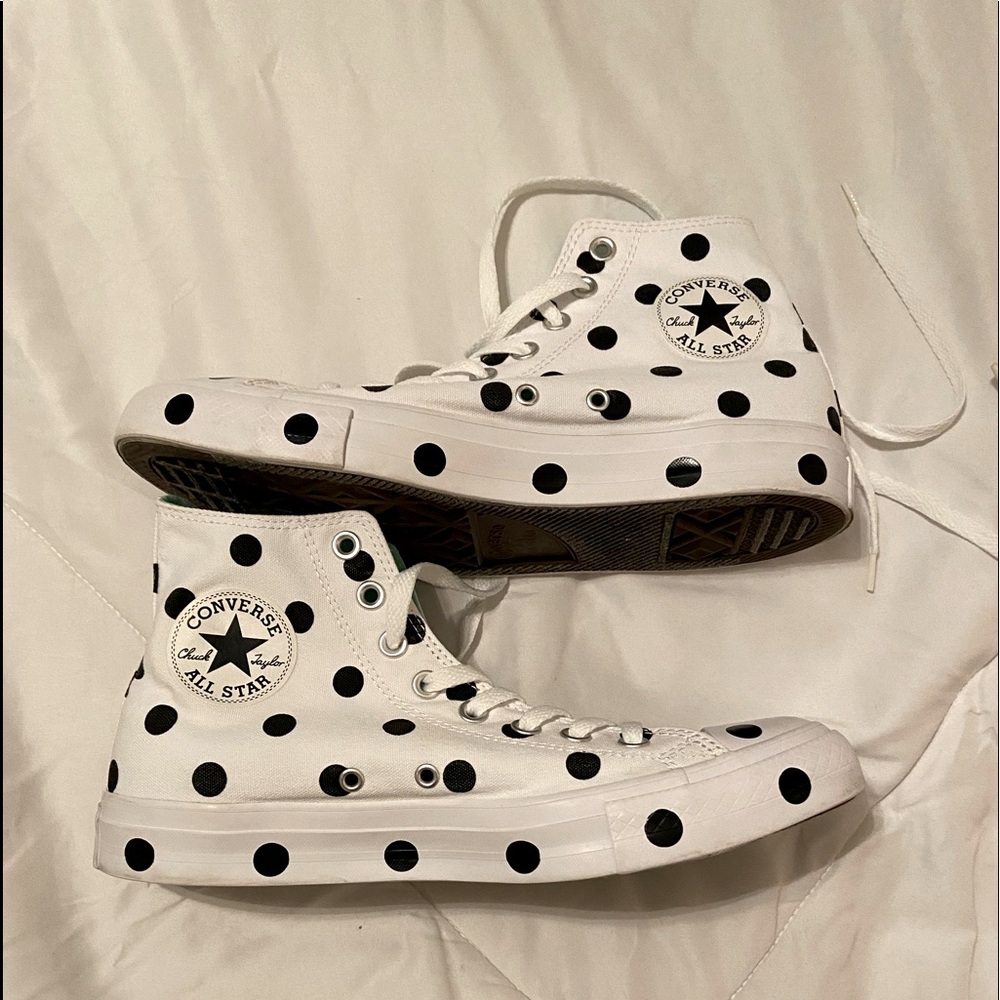 White & Black Polkadot Authentic Converse Chuck Taylor Hi Tops Women Size 10